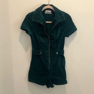 Dark Green Corduroy Short Sleeve Romper